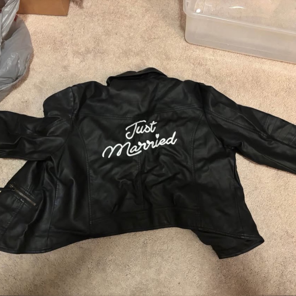 David's Bridal Black Leather Jacket - Just Married